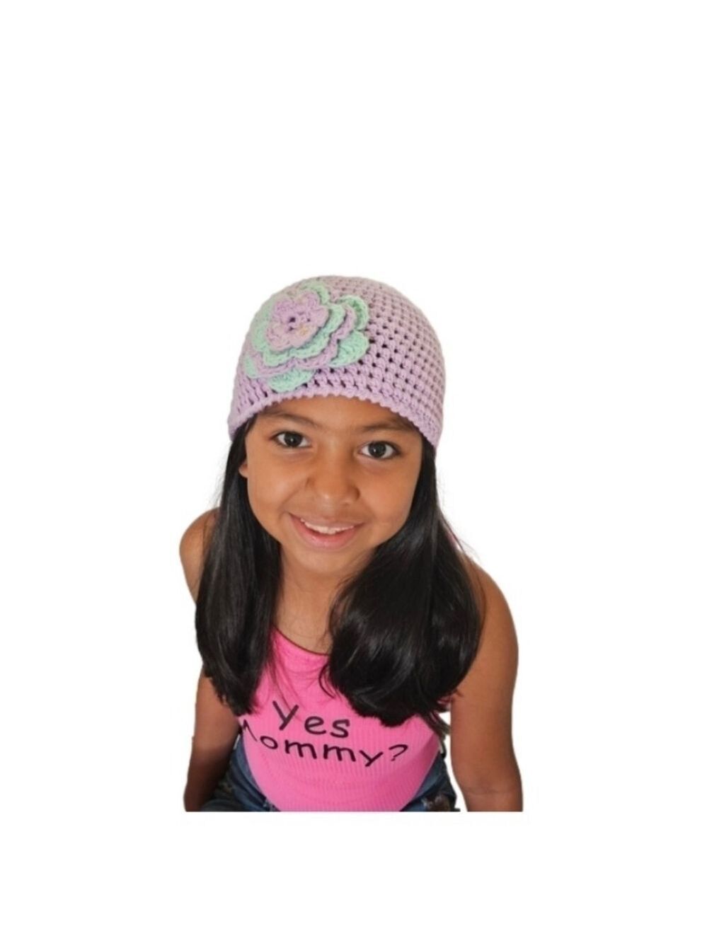 Hand Crafted upcycle crochet lavander Beanie handmade flower grannycore girl hat